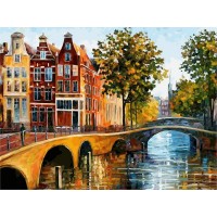 Полотно на картоні з контуром, Міста, „Амстердам, Пейзаж №2“, 30х40, бавовна, акрил, ROSA START
