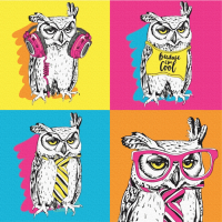 Полотно на картоні з контуром, „Pop Art Owl“, 30х30, бавовна, акрил, ROSA START