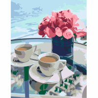 Набір-стандарт, картина за номерами, „Кава та квіти“, 35х45см, ROSA START