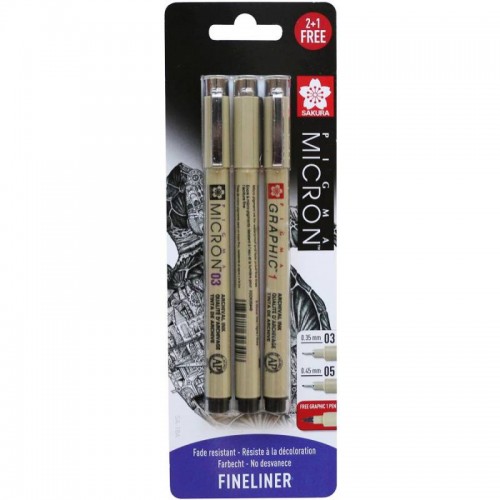Набор линеров PIGMA MICRON 2шт, (0.3/0.5) + 1 линер-маркер Pigma Graphic В ПОДАРОК, Черный, в блистере, Sakura - Канц Киев для вас