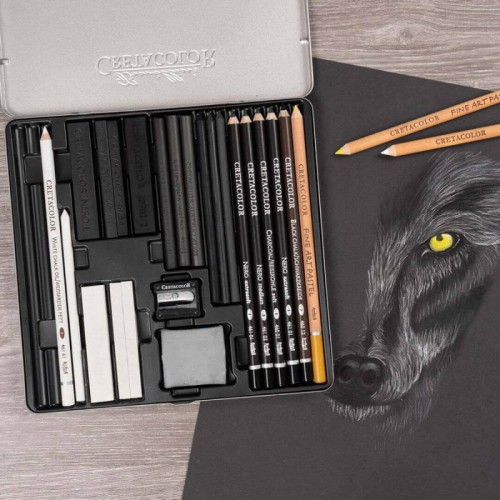 Набір матеріалів для графіки, WOLF, метал. коробка, 25 шт, Cretacolor - Канц Киев для вас