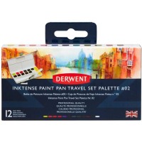 Набор Inktense Paint Pan Travel №2, 12 цветов + кисть с резервуаром, Derwent