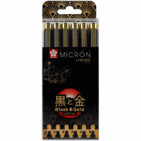 Набір лінерів PIGMA MICRON Black&Gold, 6 шт.(005-08), Чорний, Sakura