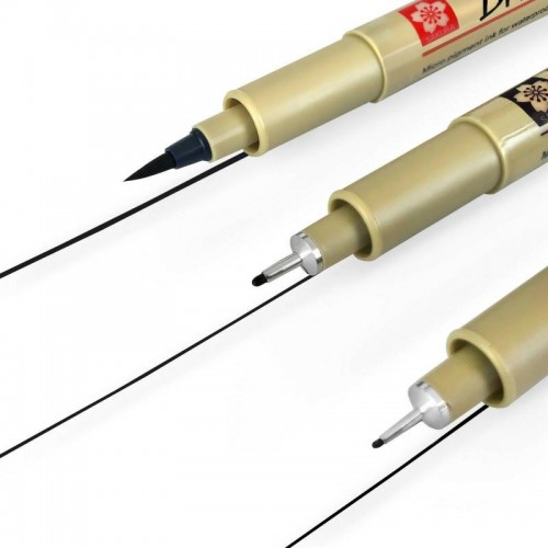 Набор линеров PIGMA MICRON 2шт, (0.1/0.5) + 1 линер-кисть Pigma Brush В ПОДАРОК, Черный, в блистере, Sakura - Канц Киев для вас