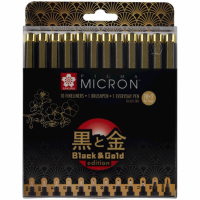 Набір лінерів PIGMA MICRON Black&Gold, 12 шт.(003-12, brush, PN), Чорний, Sakura