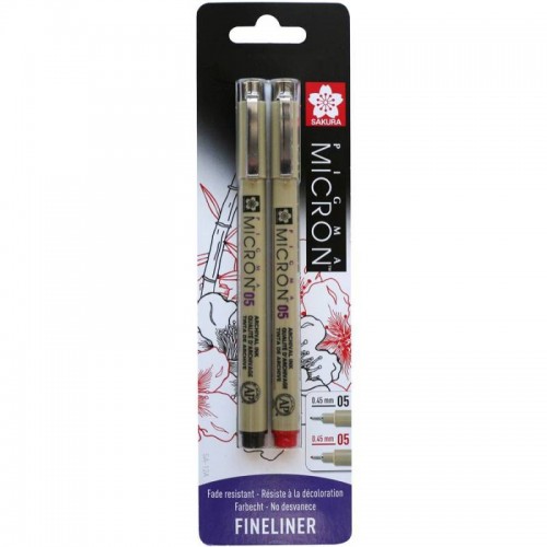 Набор линеров PIGMA Micron 2 шт., (0.5), 0,45мм, Черный/Красный, в блистере, Sakura - Канц Киев для вас