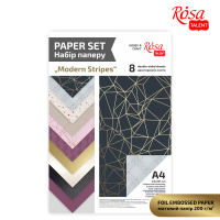Набір дизайнерського паперу „Modern Stripes“, з тисненням та ефектами, А4, 8арк, двостор., ROSA TALENT