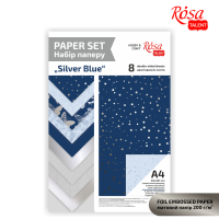 Набір дизайнерського паперу „Silver Blue“, з тисненням та ефектами, А4, 8арк, двостор., ROSA TALENT