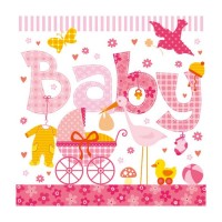 Декупажні серветки "Baby", рожеві, 33*33 см, 18,5 г/м2, 20 шт, Ambiente