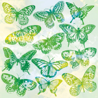 Декупажні серветки "Метелики акварельні", зелені, 33*33 см, 18,5 г/м2, 20 шт, Ambiente