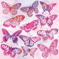 Декупажні серветки "Метелики акварельні", рожеві, 33*33 см, 18,5 г/м2, 20 шт, Ambiente