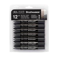 Набір двосторонніх маркерів, Brushmarker, Сірий, 12 шт, W&N