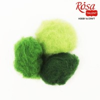 Набор шерсти для валяния кардочес "Зеленые оттенки" (K5017, K5006, K5007), 3 цв..х10 г, ROSA TALENT