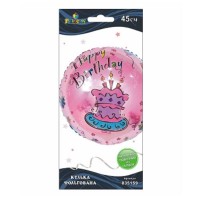 Кулька фольгована "Pelican" /835159/ Happy Birthday торт рожевий, 45см (1/10)