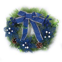 Вінок новорічний "JO" /6527-P1-129/ "Blue flowers" D35см