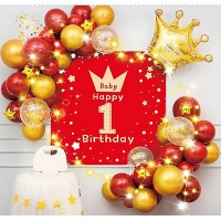 Фотозона із повітряних кульок /T-8630/ "Happy birthday Baby-1" золото з червоним (1/10)