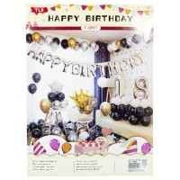 Фотозона із повітряних кульок /T-8997/ Happy birthday 18, диз. в золотих, срібних, чорних тонах (банер, кульки) (1/10)
