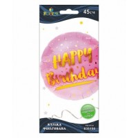 Кулька фольгована "Pelican" /835150/ Happy Birthday з мішурою рожева, 45см