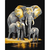 Картина за номерами "Ідейка" /KHO6530/ "Сімейство слонів з фарбами металiк extra" 40*50см