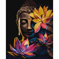 Картина за номерами "Ідейка" /KHO5103/ "Будда з лотосами з фарбами металiк extra" 40*50см