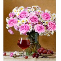 Алмазна мозаїка "JO" /GB70511/ "Квіти та келих вина" рулон, 30*40см