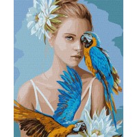 Картина за номерами "Ідейка" /KHO4802/ "Дівчина з блакитними папугами" 40х50см
