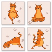 Картина по номерам "Идейка" / KNP010 / полиптих "Yoga-cat" 4 шт / наб 18 * 18см
