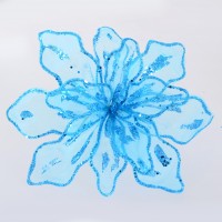 Цветок пуансеттии “Королевский” полупрозрачный голубой, 28*28см