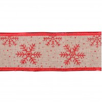 Лента декоративная 6 см * 2 м с красной снежинкой