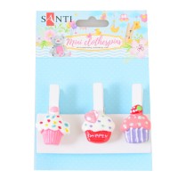 Прищіпки декоративні "Santi" /742504/ "Delicious cupcakes" 4,5 см, 3 шт/упак (1/24/144)